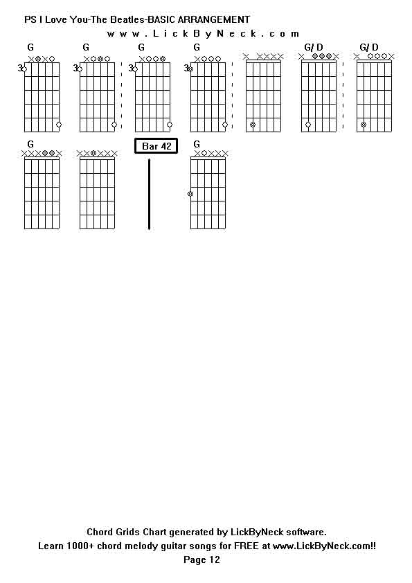 Chord Grids Chart of chord melody fingerstyle guitar song-PS I Love You-The Beatles-BASIC ARRANGEMENT,generated by LickByNeck software.